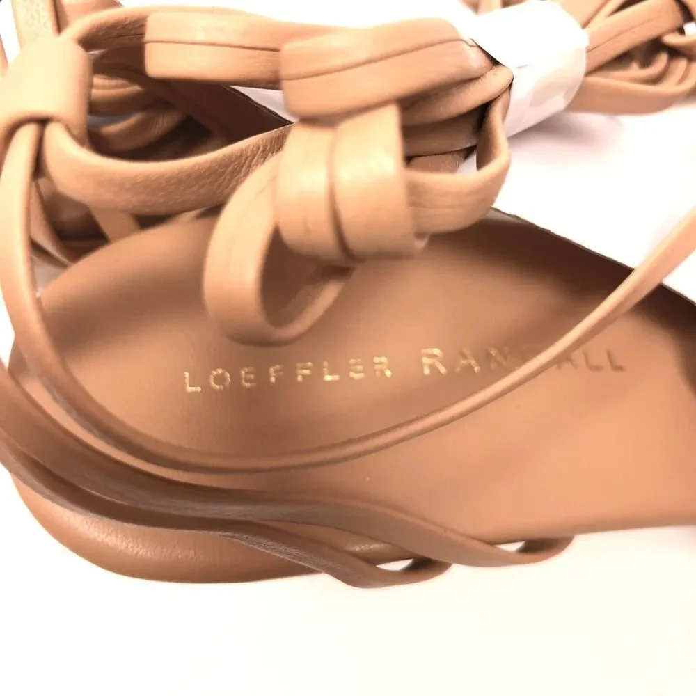New OpBx Loeffler Randall Prisca Ankle Wrap Sandals Leather Strappy Dune Size 7